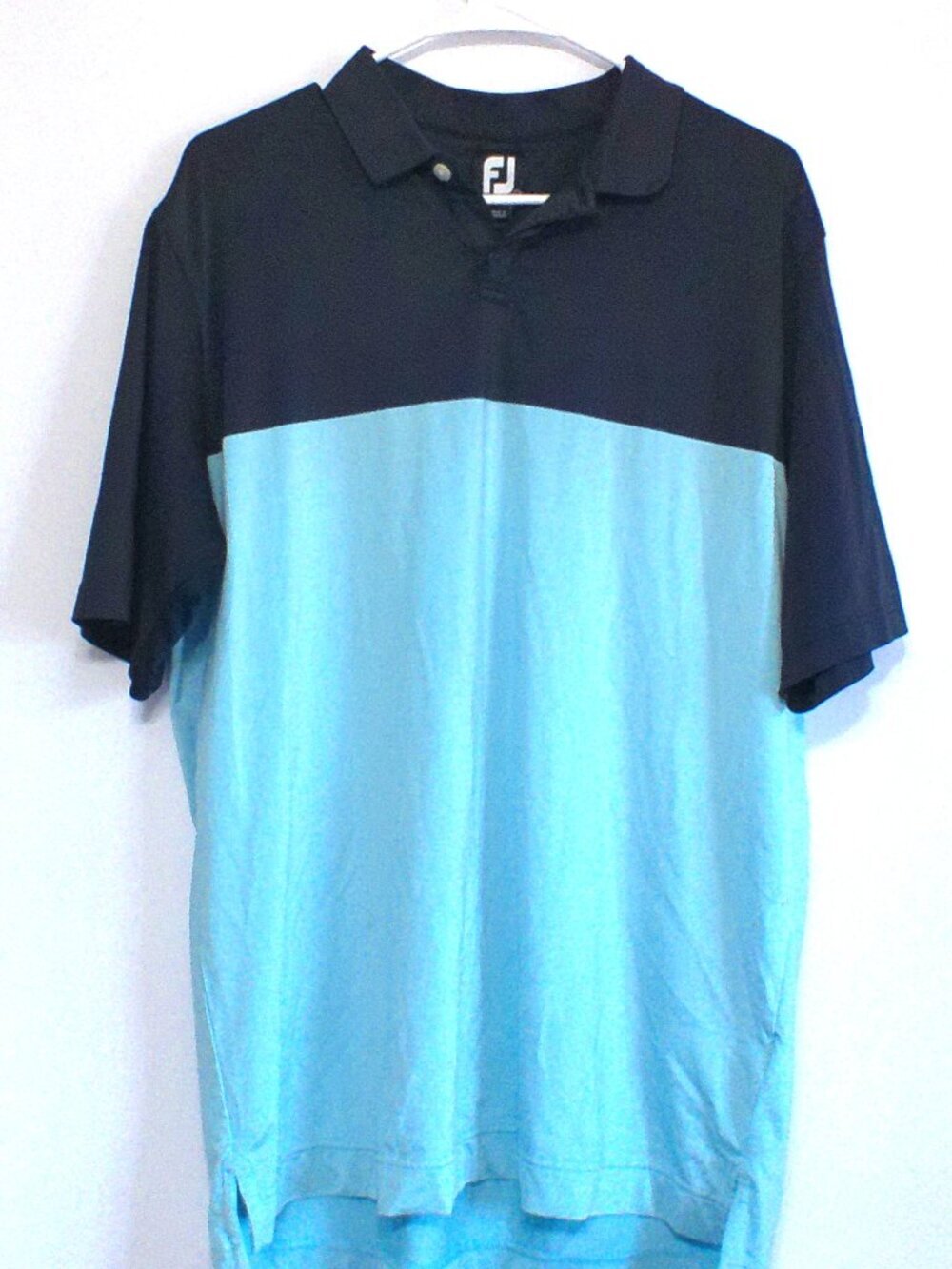 FootJoy Polo Shirt Mens Large Blue Black Colorblock Golf Performance Short Sleev